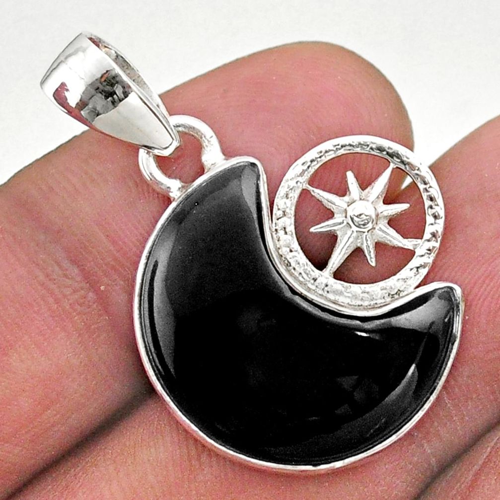 11.64cts moon natural black onyx fancy 925 sterling silver pendant t46510