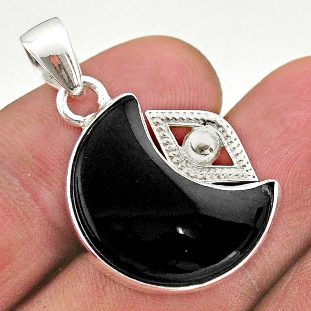 12.07cts moon natural black onyx fancy 925 sterling silver pendant t46525