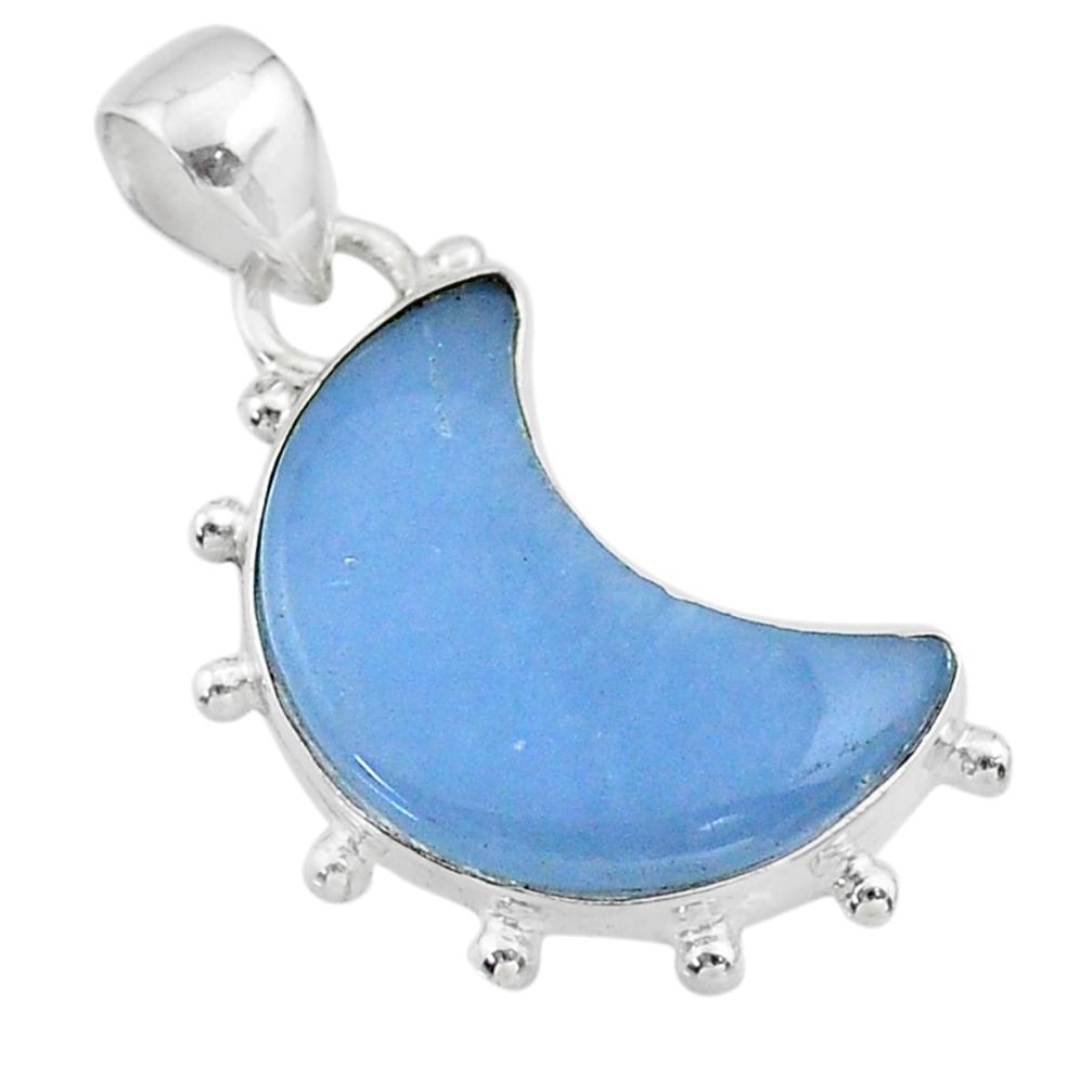 8.93cts moon natural blue angelite 925 sterling silver pendant jewelry t45748