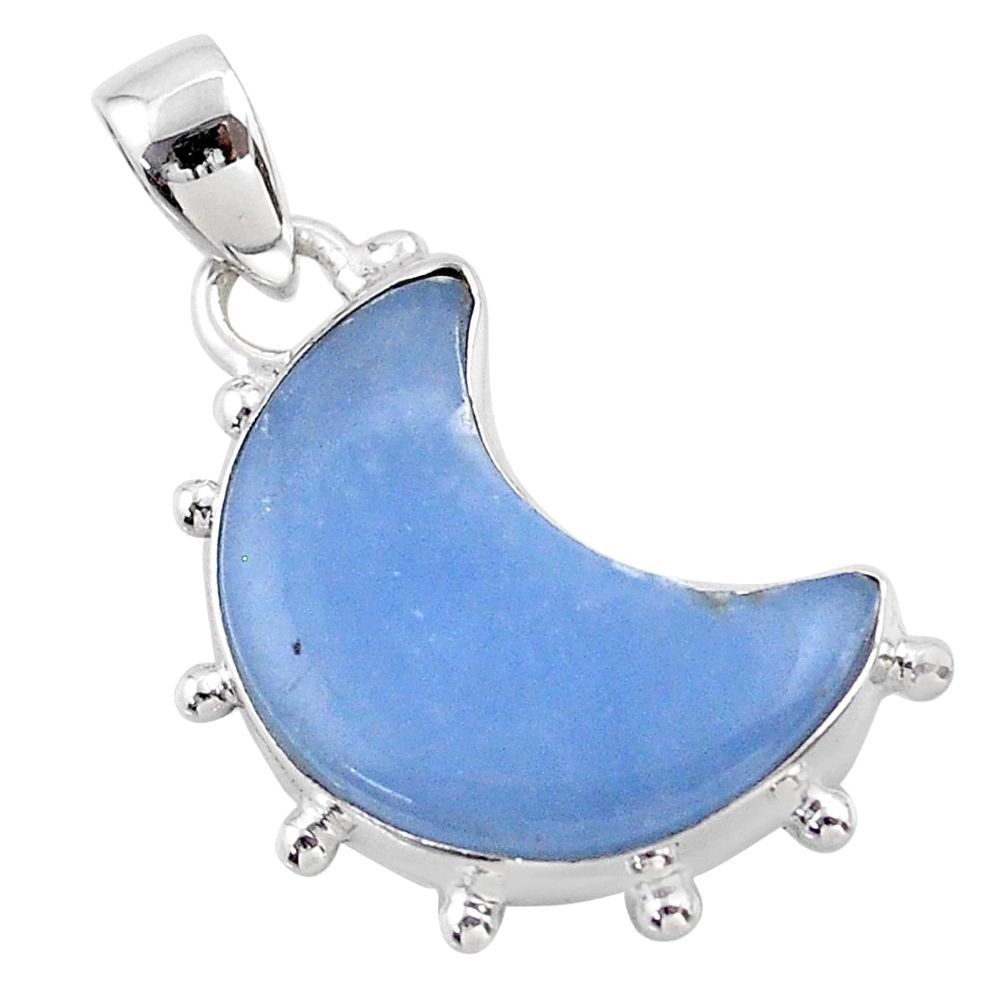9.86cts moon natural blue angelite 925 sterling silver pendant jewelry t45839