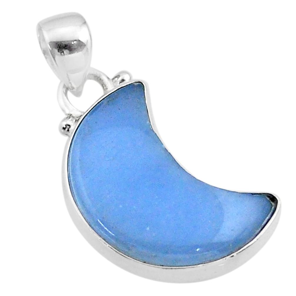 8.51cts moon natural blue angelite 925 sterling silver pendant t45655