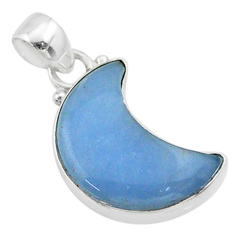 8.87cts moon natural blue angelite 925 sterling silver handmade pendant t45673