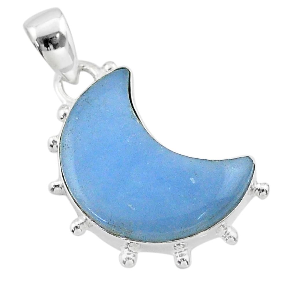 9.83cts moon natural blue angelite 925 sterling silver handmade pendant t45702