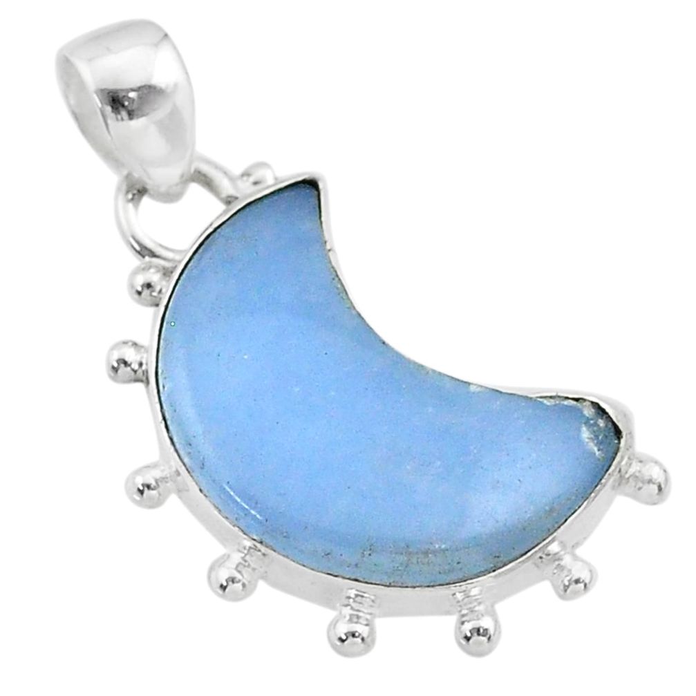 9.37cts moon natural blue angelite 925 sterling silver handmade pendant t45703