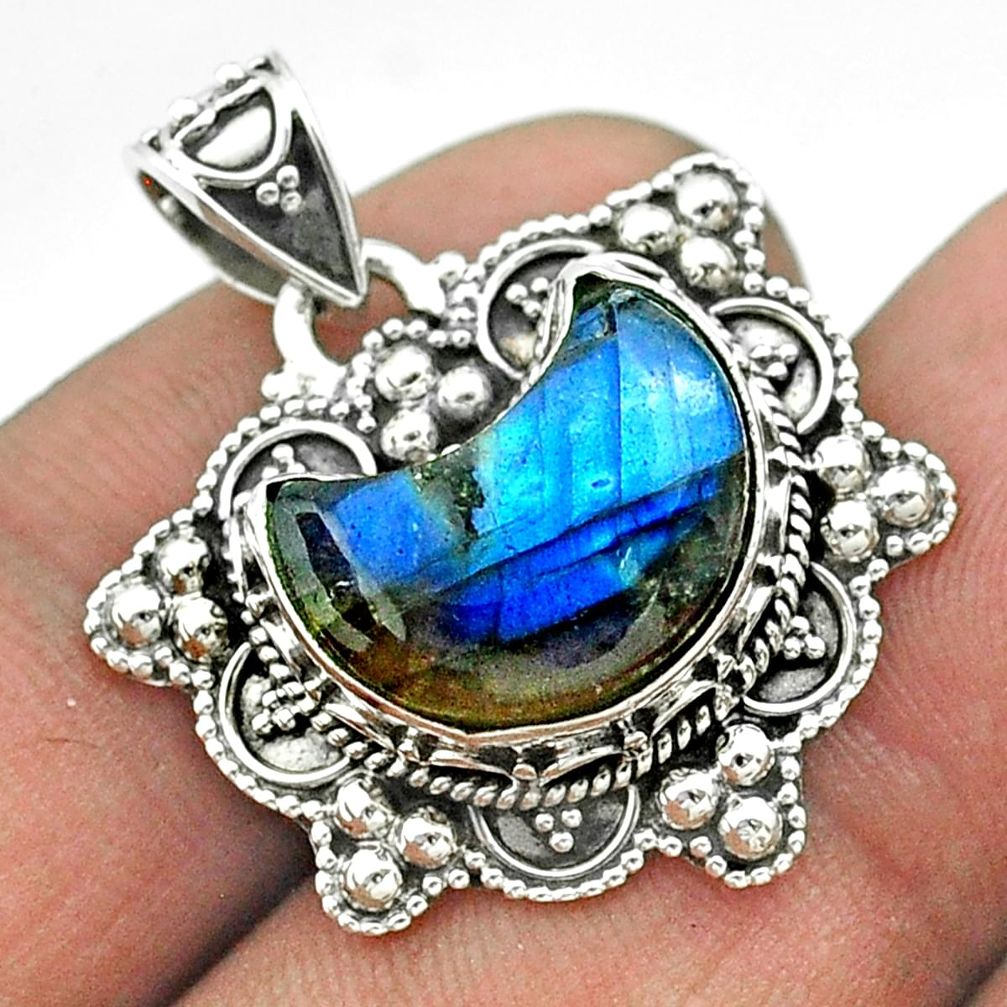 5.79cts moon natural blue labradorite 925 sterling silver pendant jewelry t56221