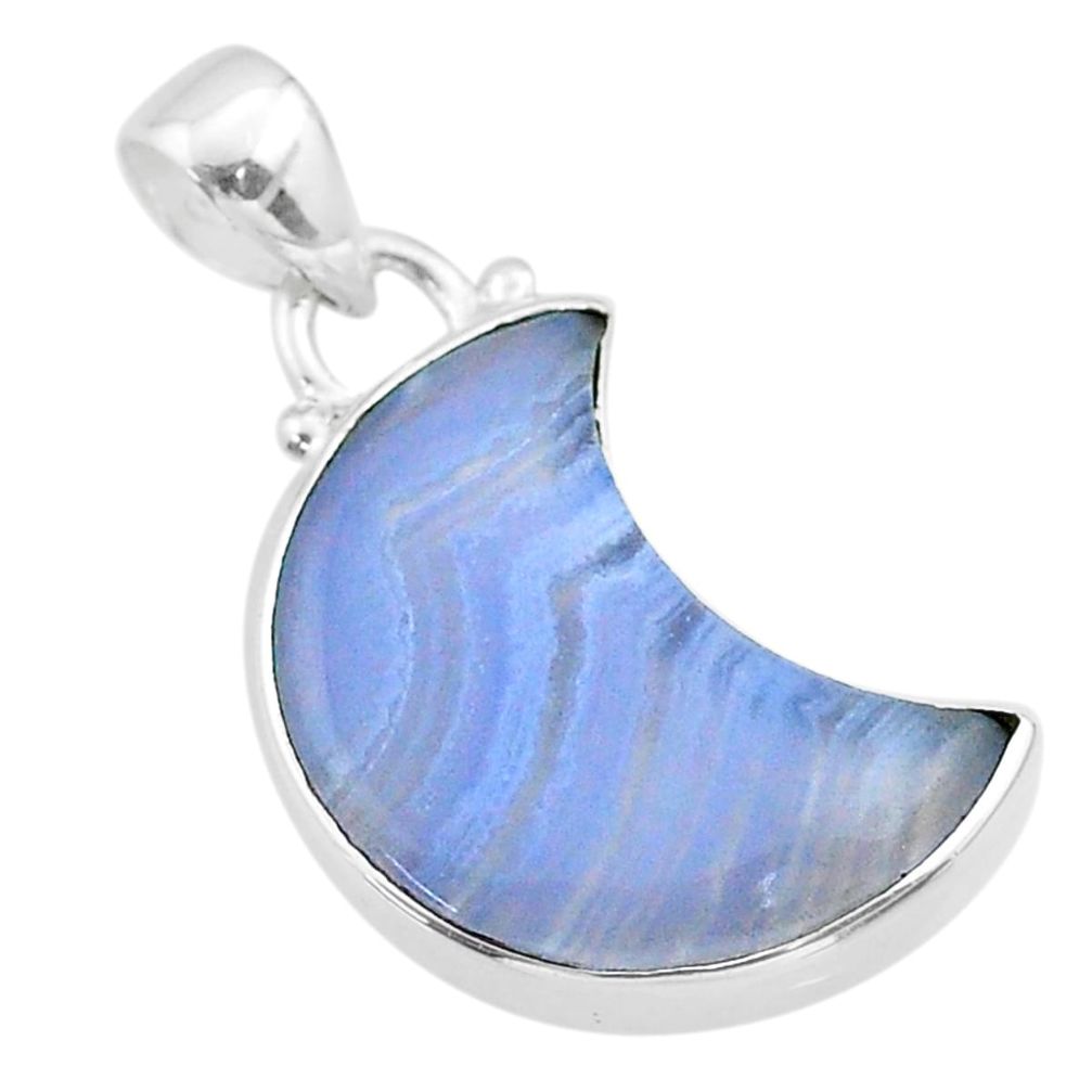 9.44cts moon natural blue lace agate 925 sterling silver pendant t45634