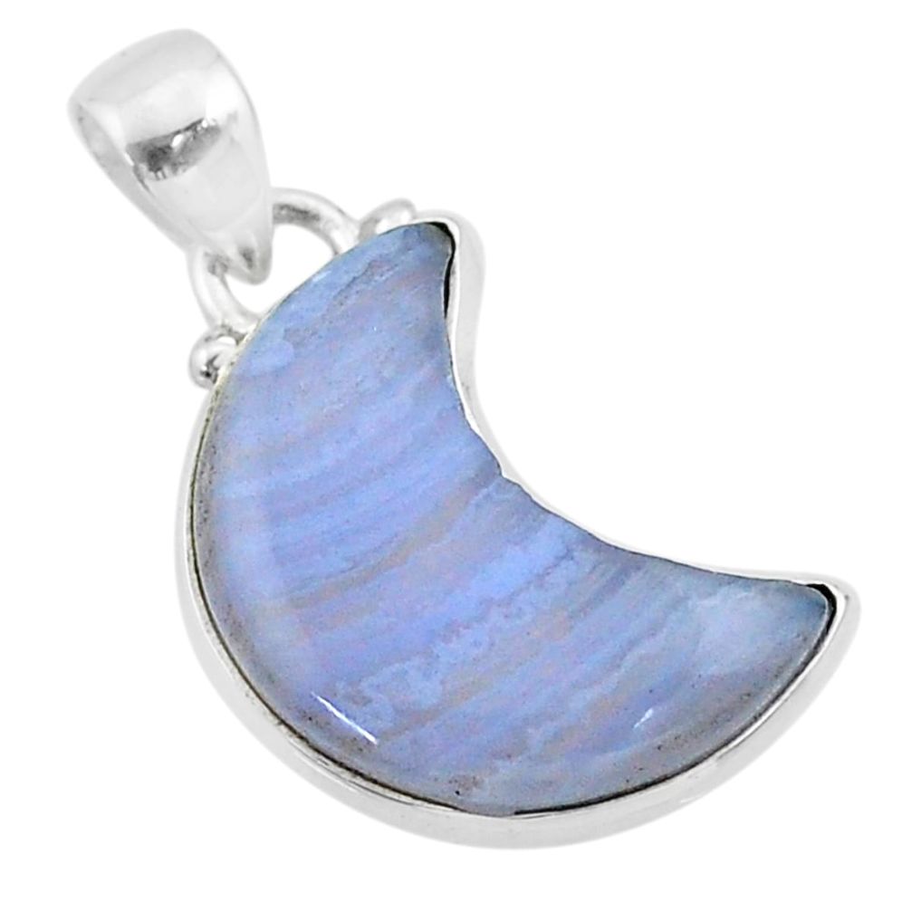 9.37cts moon natural blue lace agate 925 sterling silver pendant t45651