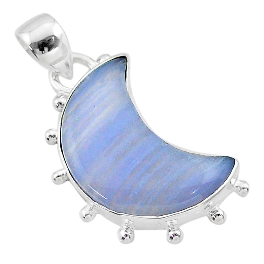 9.37cts moon natural blue lace agate 925 sterling silver pendant t45701