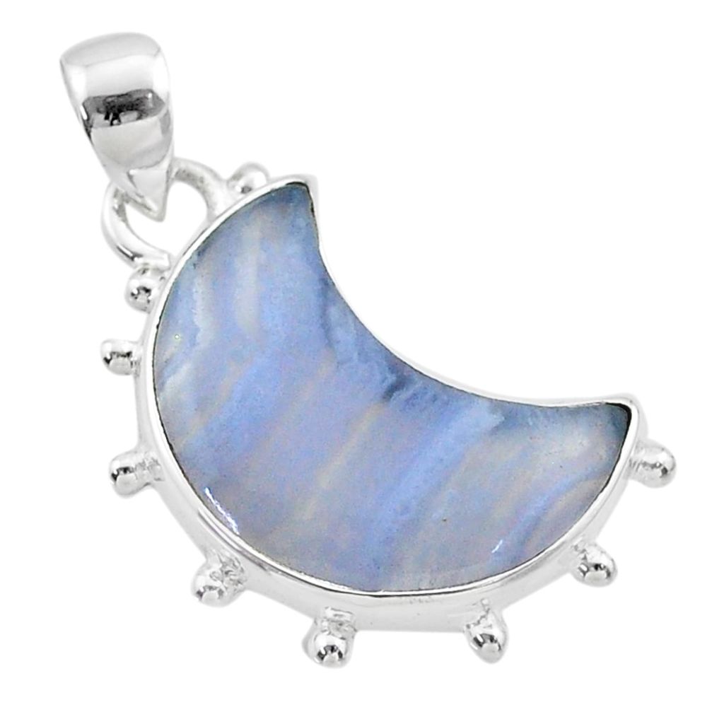 9.39cts moon natural blue lace agate 925 sterling silver pendant t45714