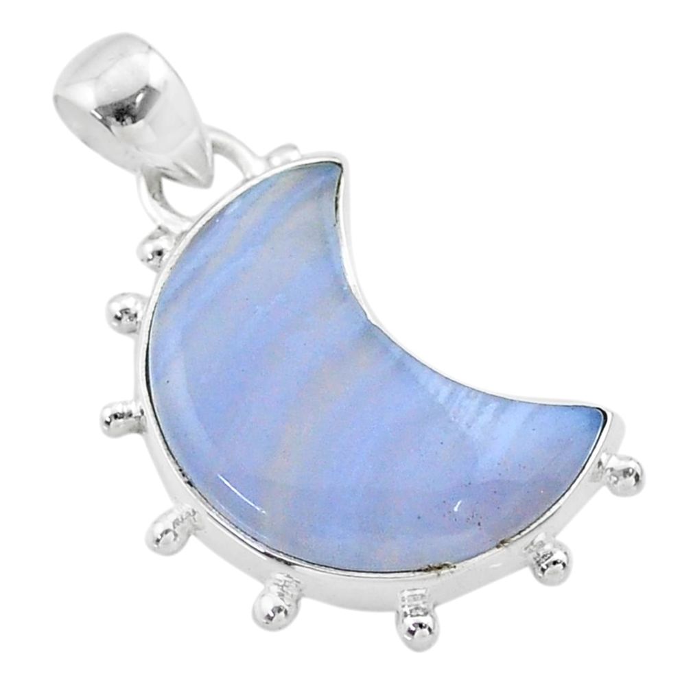 10.76cts moon natural blue lace agate 925 sterling silver pendant t45734