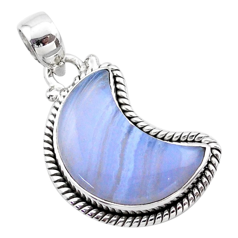 12.06cts moon natural blue lace agate 925 sterling silver pendant t45816