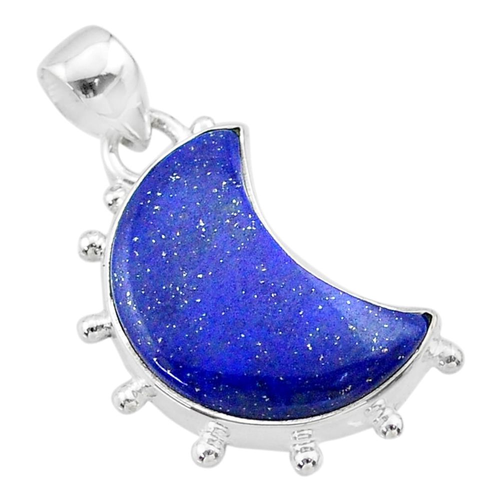11.07cts moon natural blue lapis lazuli 925 sterling silver pendant t45717
