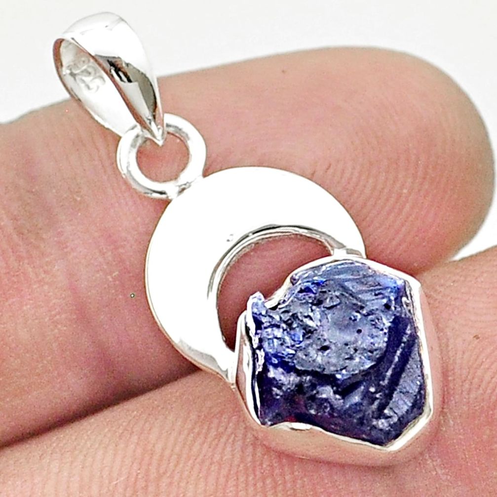 4.28cts moon natural blue sapphire rough 925 sterling silver pendant u42405