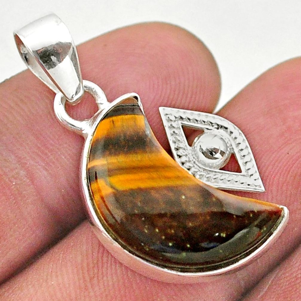11.53cts moon natural brown tiger's eye 925 sterling silver eye pendant t46547