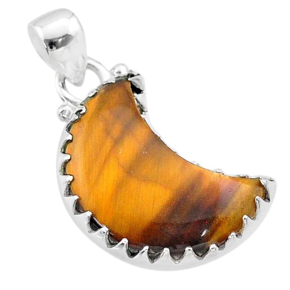 8.49cts moon natural brown tiger's eye 925 sterling silver pendant t45562