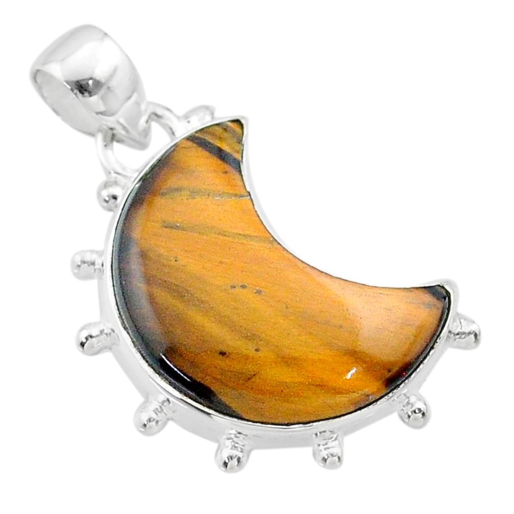 10.76cts moon natural brown tiger's eye 925 sterling silver pendant t45730