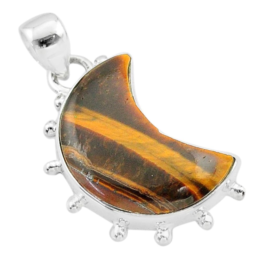 10.69cts moon natural brown tiger's eye 925 sterling silver pendant t45746