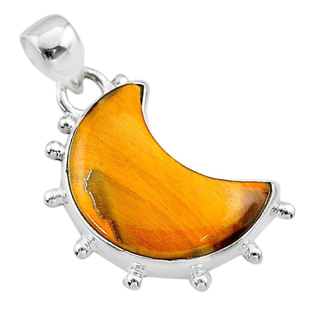 10.76cts moon natural brown tiger's eye 925 sterling silver pendant t45756