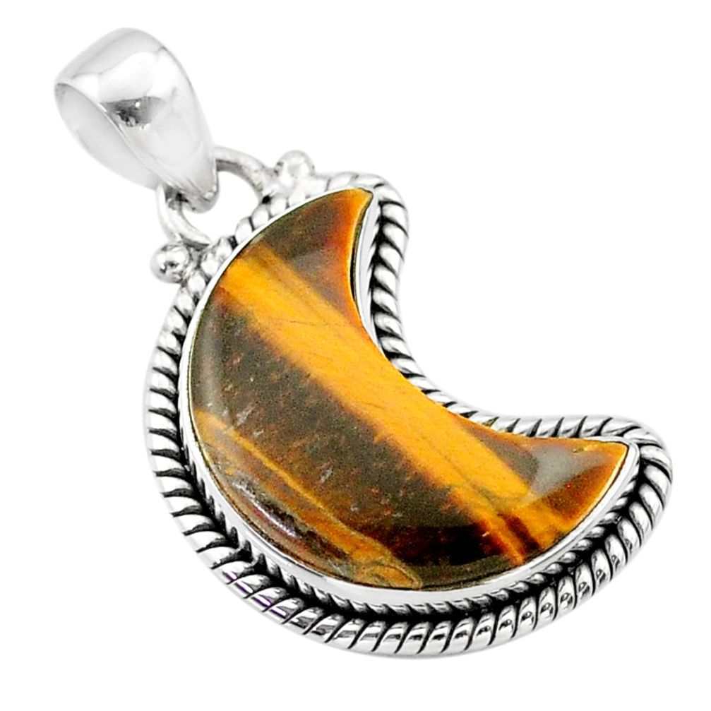 9.47cts moon natural brown tiger's eye 925 sterling silver pendant t45784