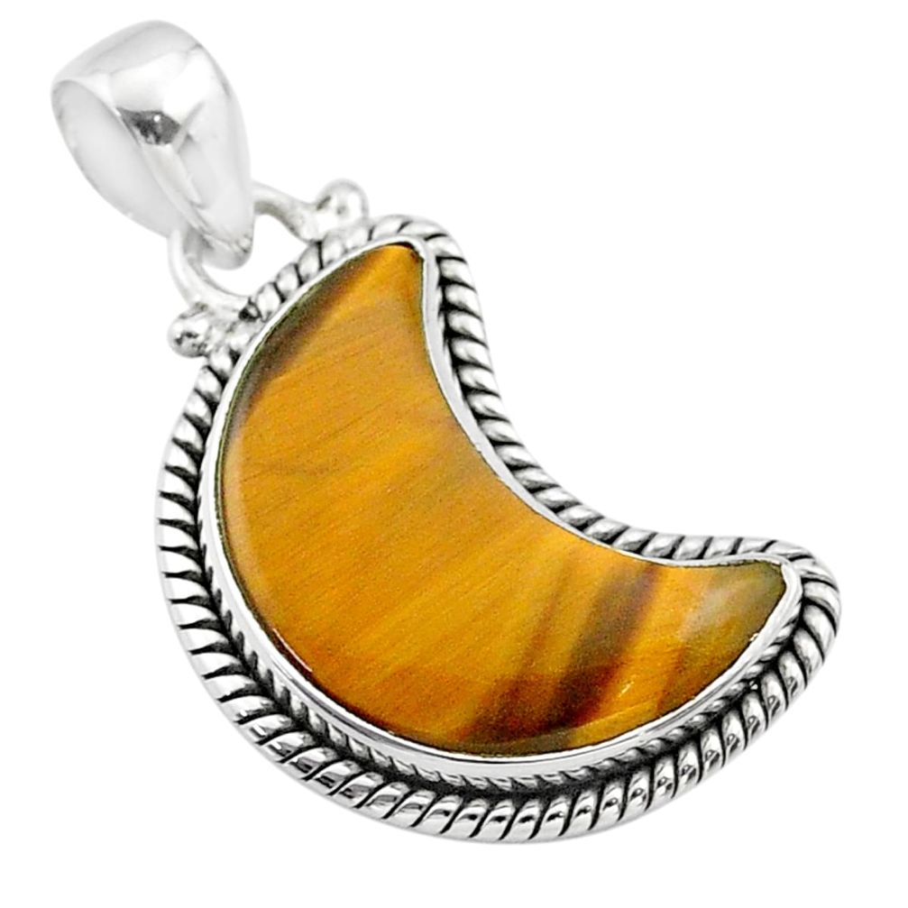 9.99cts moon natural brown tiger's eye 925 sterling silver pendant t45796
