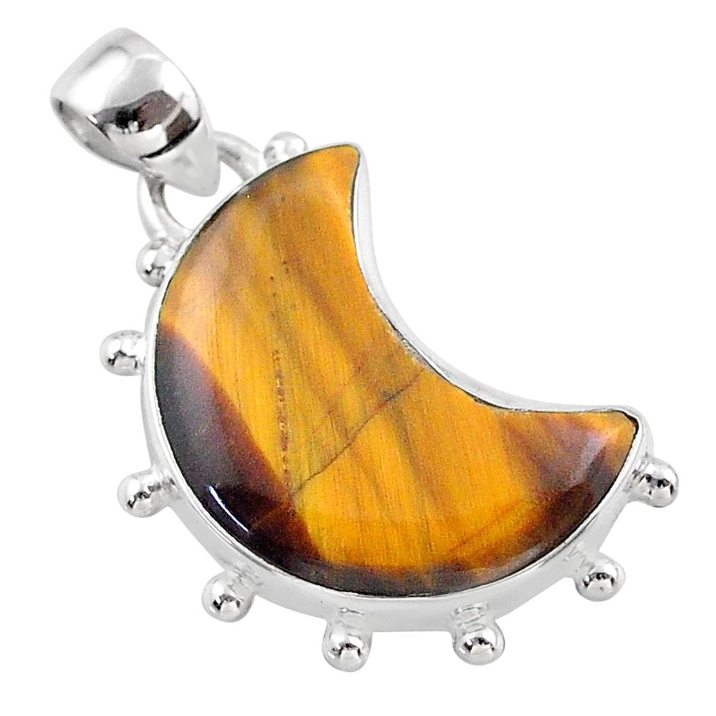 9.83cts moon natural brown tiger's eye 925 sterling silver pendant t45832