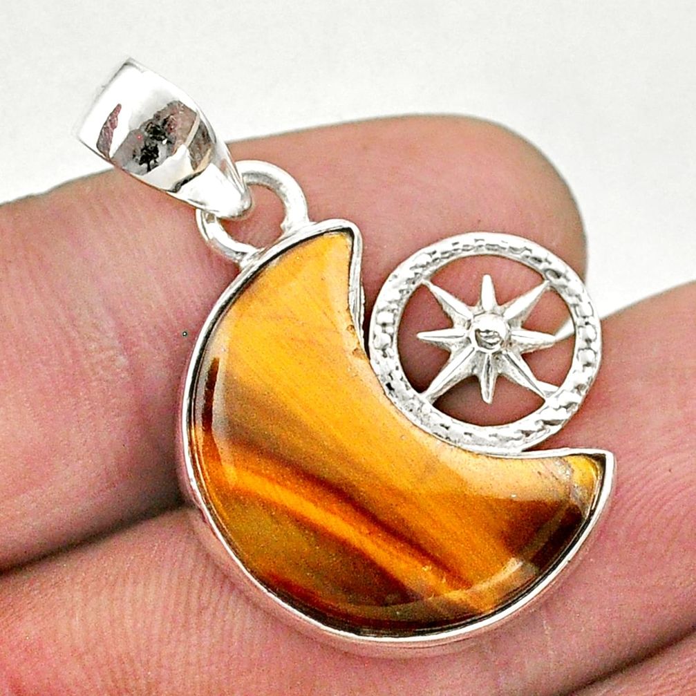 10.71cts moon natural brown tiger's eye 925 sterling silver pendant t46570