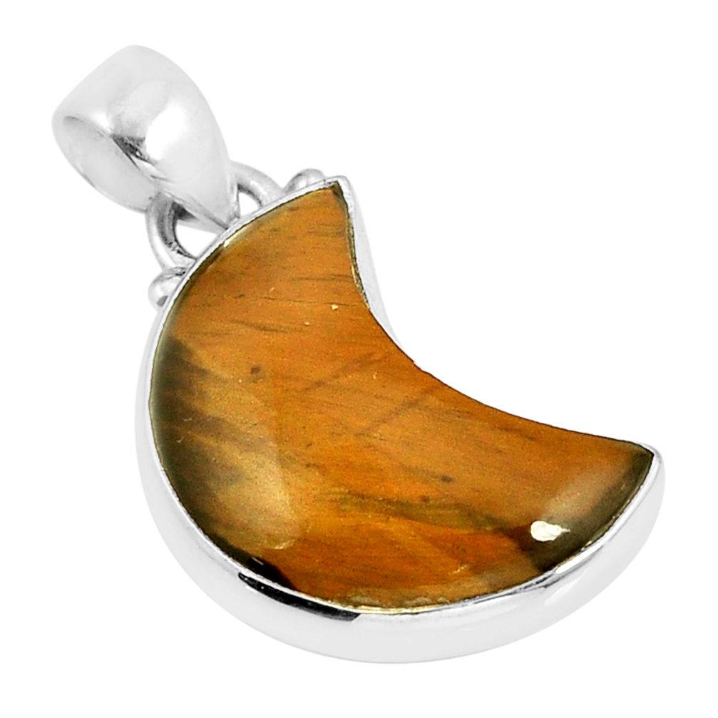 10.65cts moon natural brown tiger's eye fancy 925 sterling silver pendant y55489