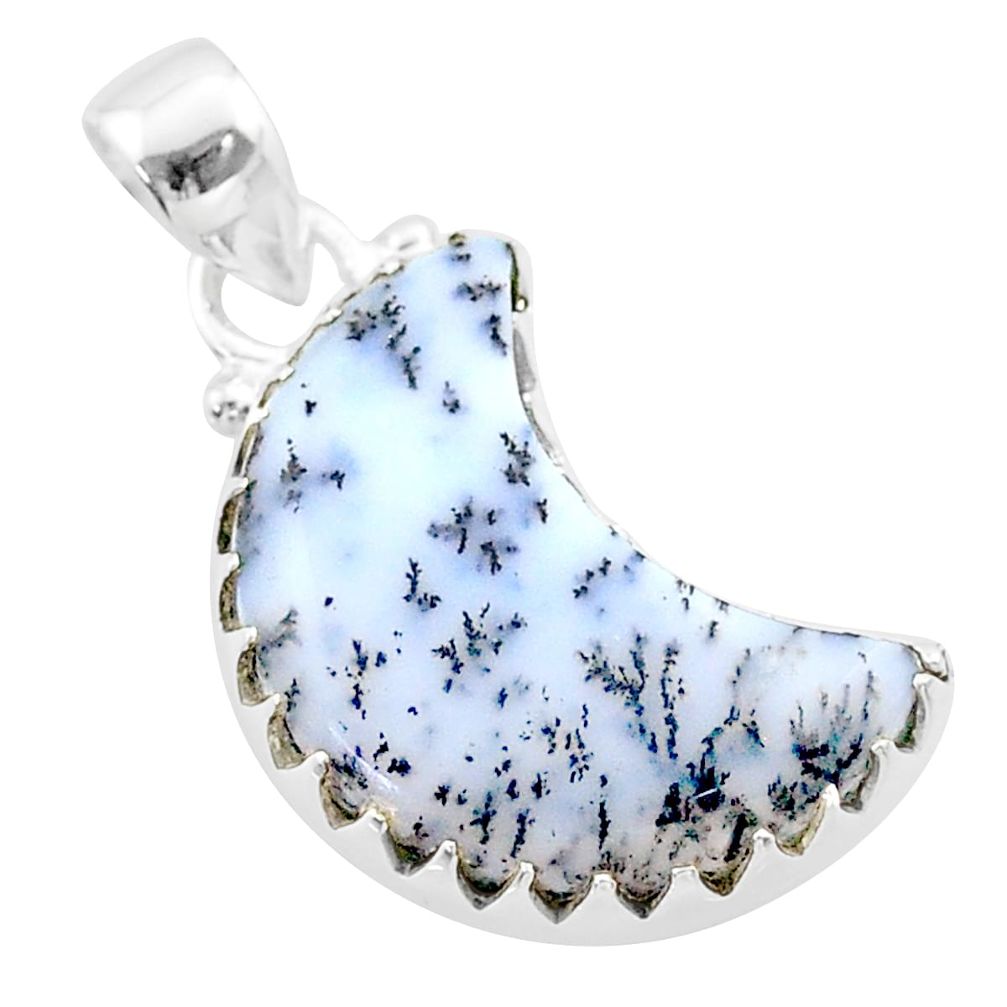 8.56cts moon natural dendrite opal (merlinite) 925 silver pendant t45571