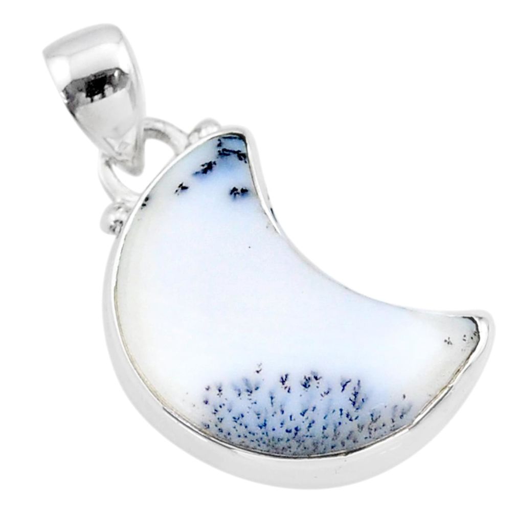 8.56cts moon natural dendrite opal (merlinite) 925 silver pendant t45645