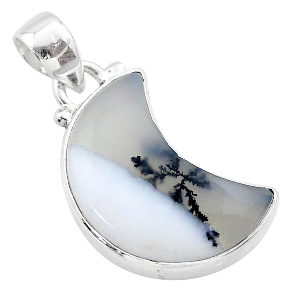 9.37cts moon natural dendrite opal (merlinite) 925 silver pendant t45688