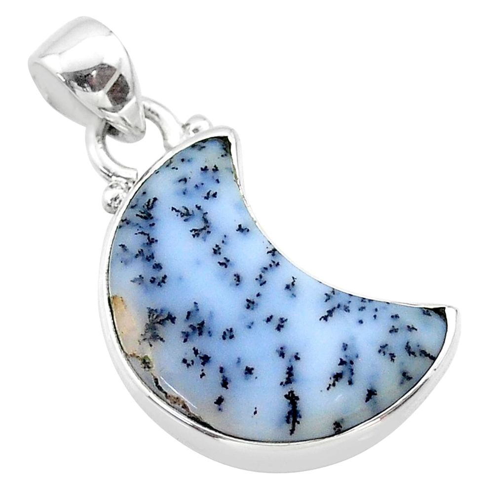 8.12cts moon natural dendrite opal (merlinite) 925 silver pendant t45694