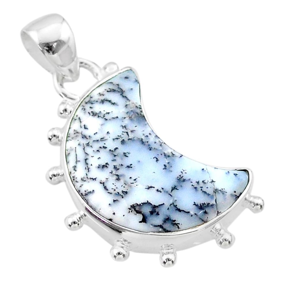 8.93cts moon natural dendrite opal (merlinite) 925 silver pendant t45727