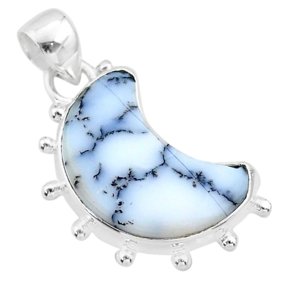 8.56cts moon natural dendrite opal (merlinite) 925 silver pendant t45751
