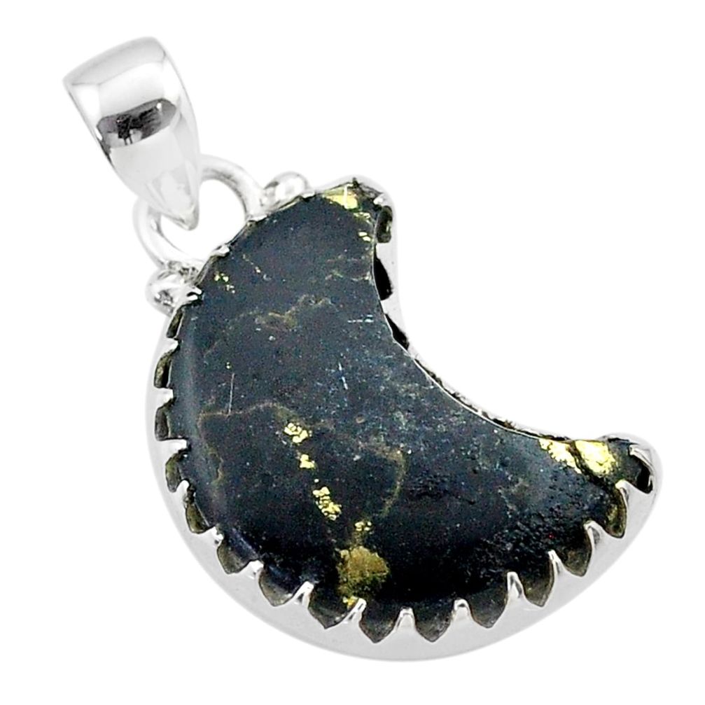 9.88cts moon natural golden pyrite in magnetite 925 silver pendant t45620