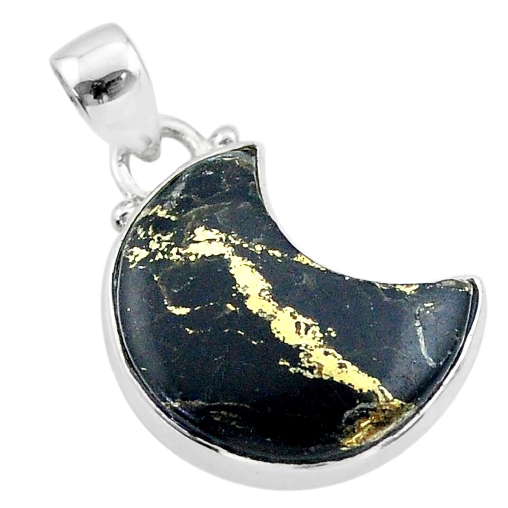 10.16cts moon natural golden pyrite in magnetite 925 silver pendant t45630