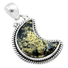 9.86cts moon natural golden pyrite in magnetite 925 silver pendant t45777