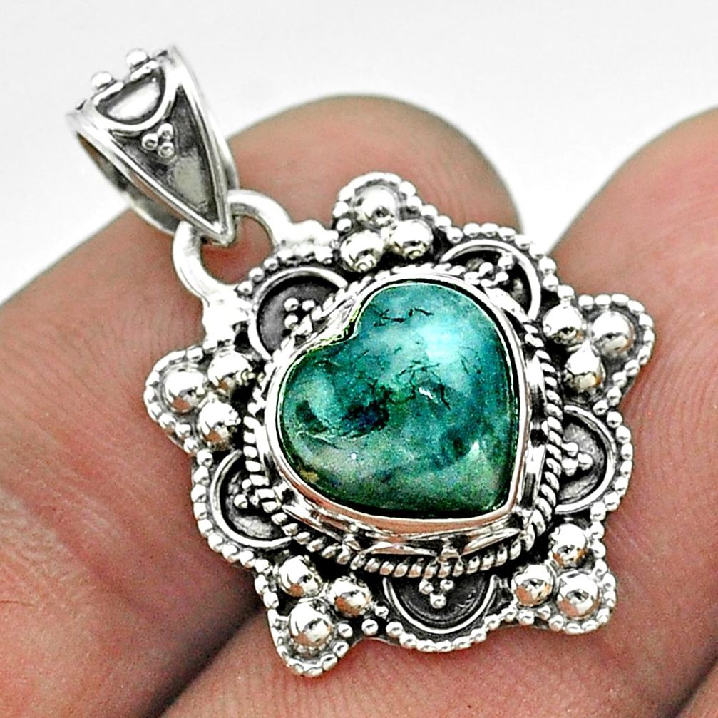 5.10cts moon natural green moss agate 925 sterling silver pendant jewelry t56231