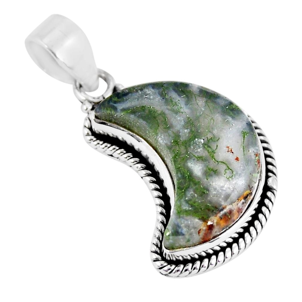 9.74cts moon natural green moss agate 925 sterling silver pendant jewelry y24311