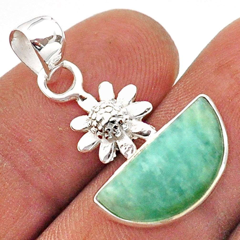 5.57cts moon natural green peruvian amazonite 925 silver flower pendant t63501