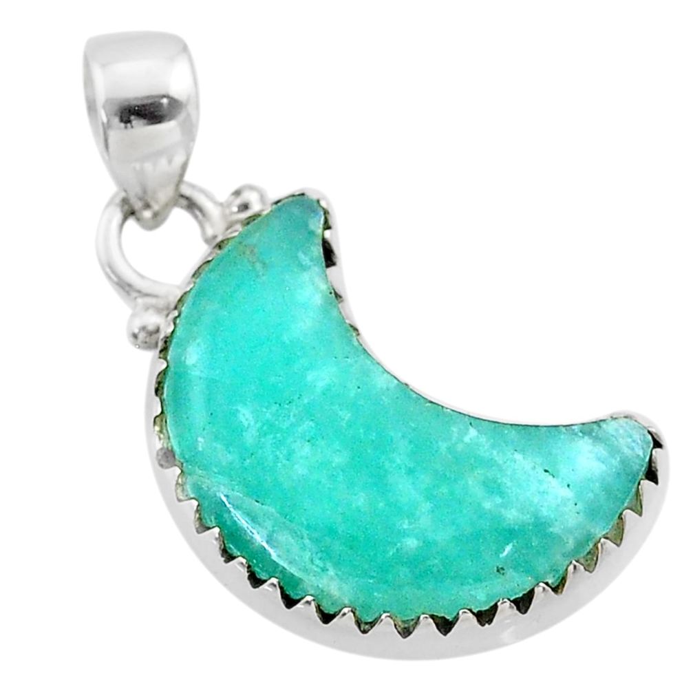 9.35cts moon natural green peruvian amazonite 925 silver pendant t45561