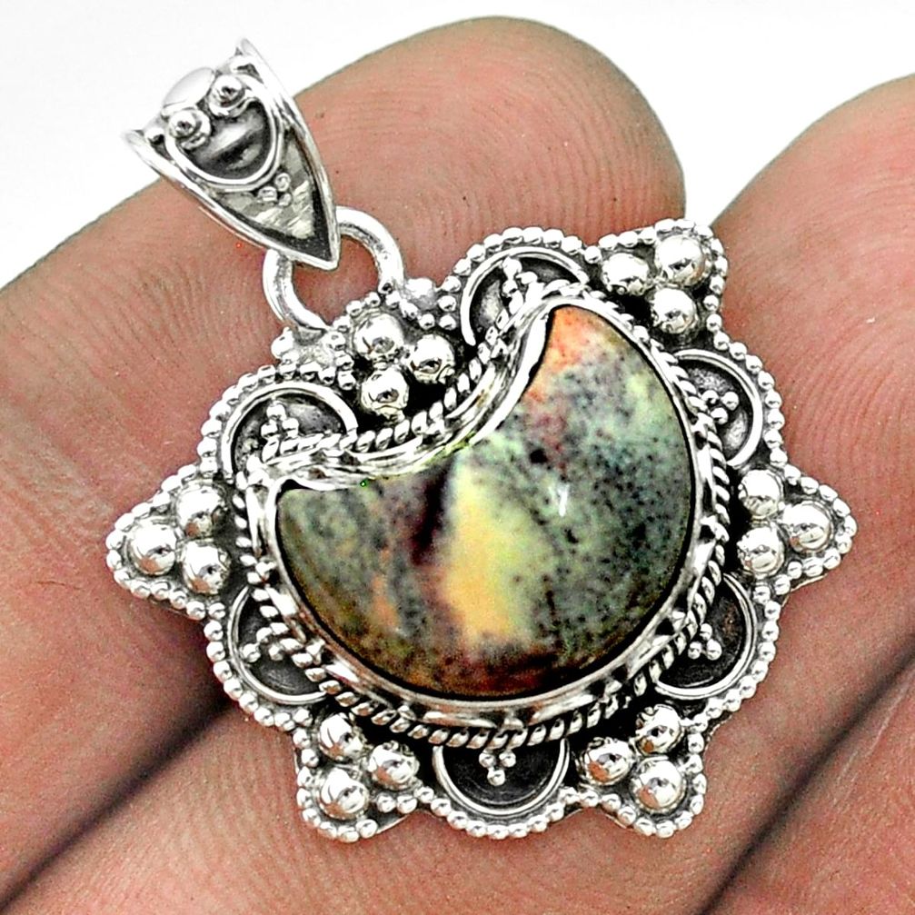 6.04cts moon natural grey sonoran dendritic rhyolite 925 silver pendant t56238