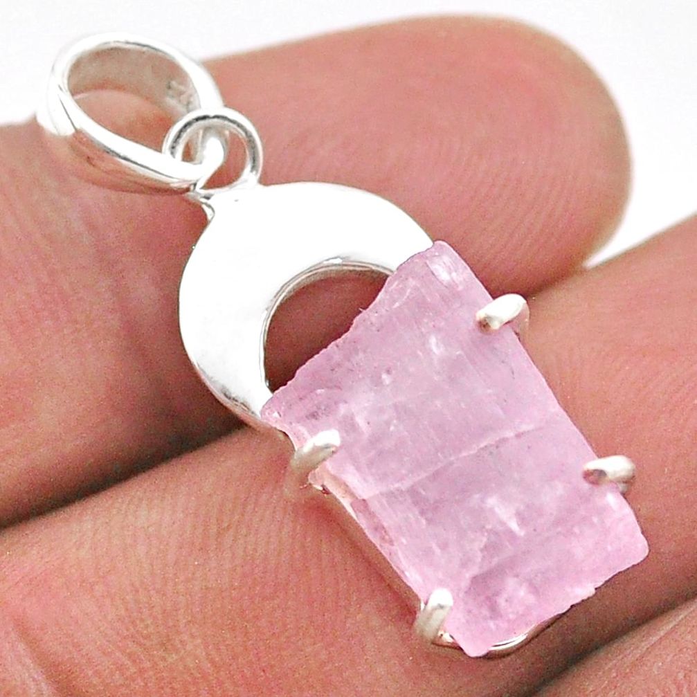 12.06cts moon natural pink kunzite raw 925 sterling silver moon pendant t48414