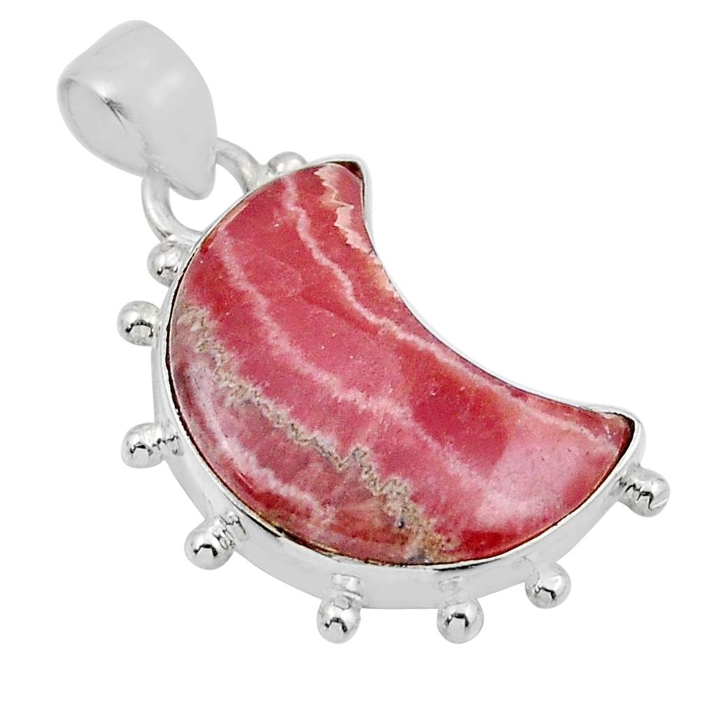 12.60cts moon natural pink rhodochrosite inca rose 925 silver pendant y44028