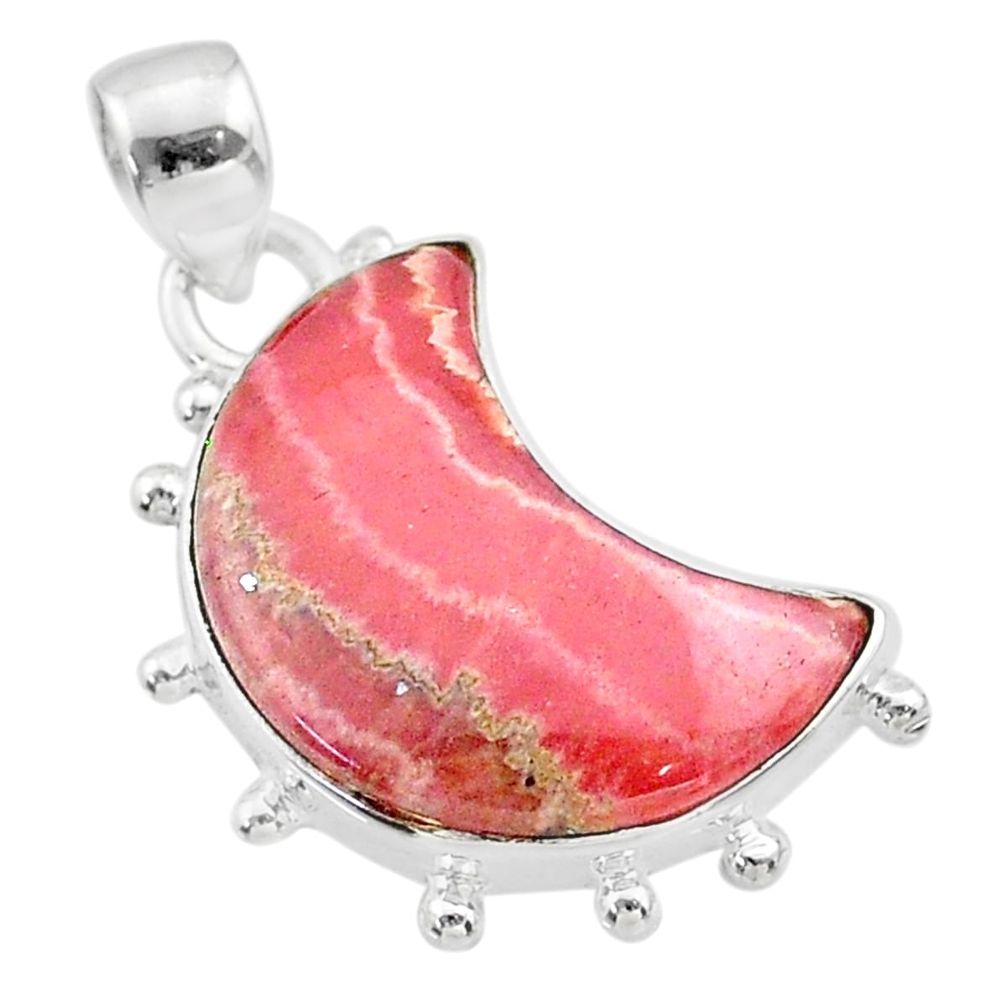 12.06cts moon natural pink rhodochrosite inca rose silver pendant t45741