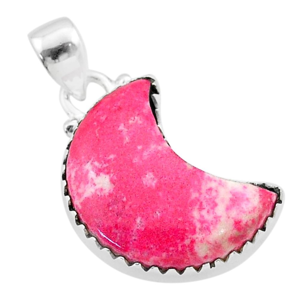 11.53cts moon natural pink thulite 925 silver handmade pendant jewelry t45585