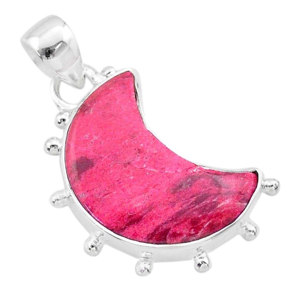 10.27cts moon natural pink thulite 925 silver handmade pendant jewelry t45716