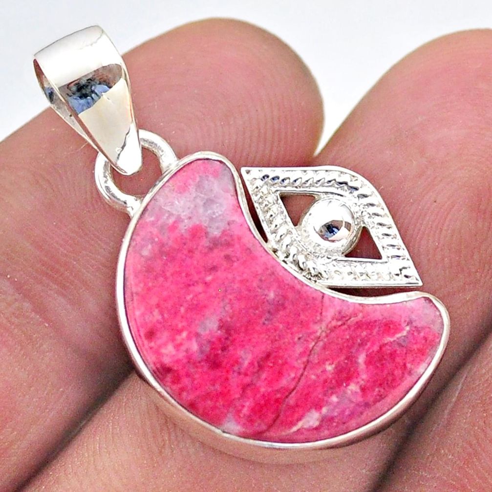 11.07cts moon natural pink thulite 925 silver pendant jewelry t46499