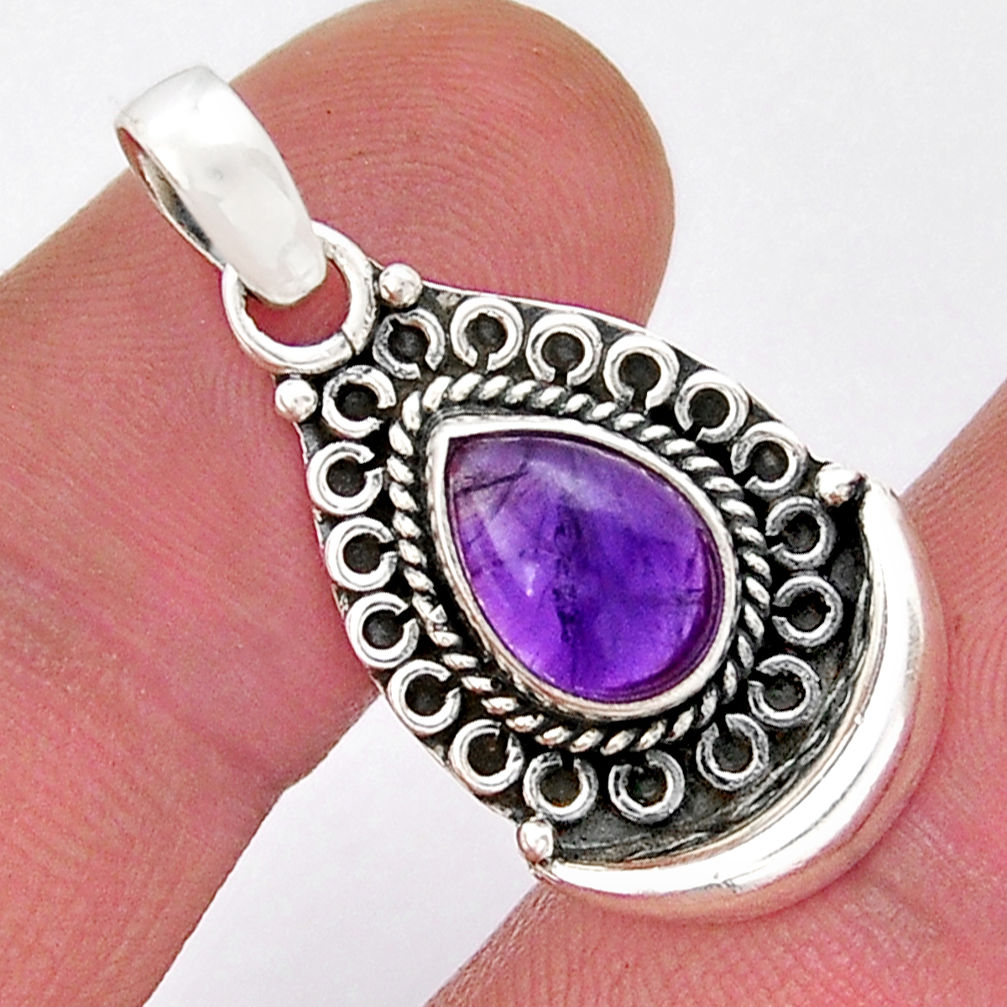 2.53cts moon natural purple amethyst pear 925 sterling silver pendant y18945