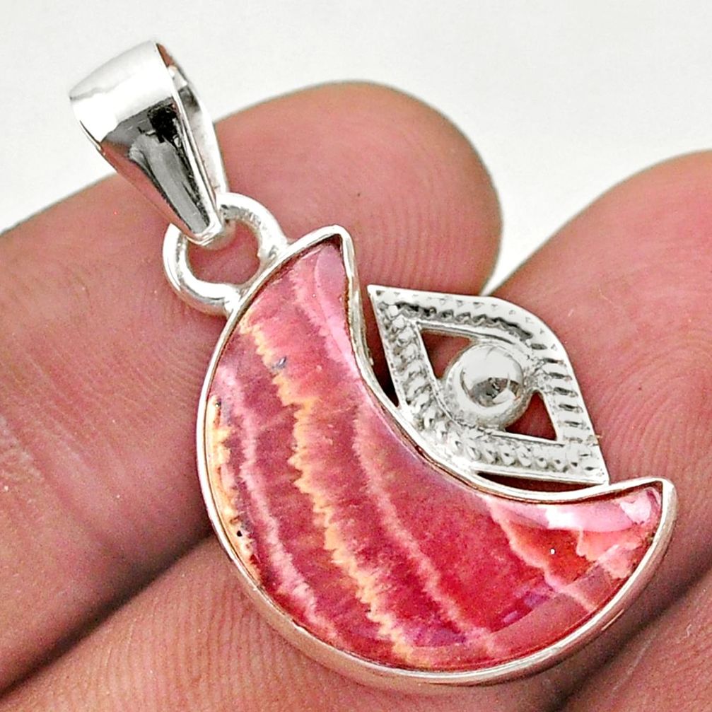 12.50cts moon natural rhodochrosite inca rose 925 silver eye pendant t46556