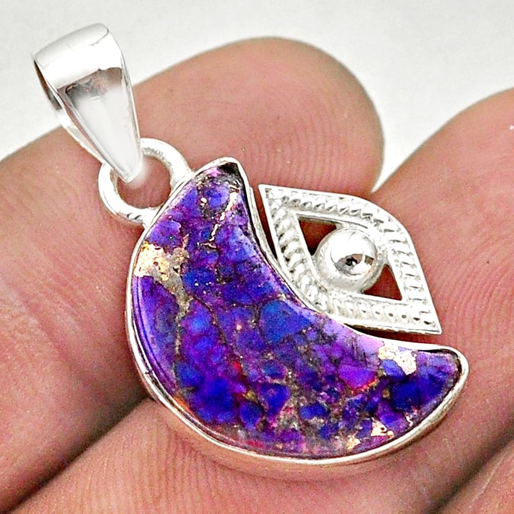 9.83cts moon purple copper turquoise 925 sterling silver eye pendant t46569